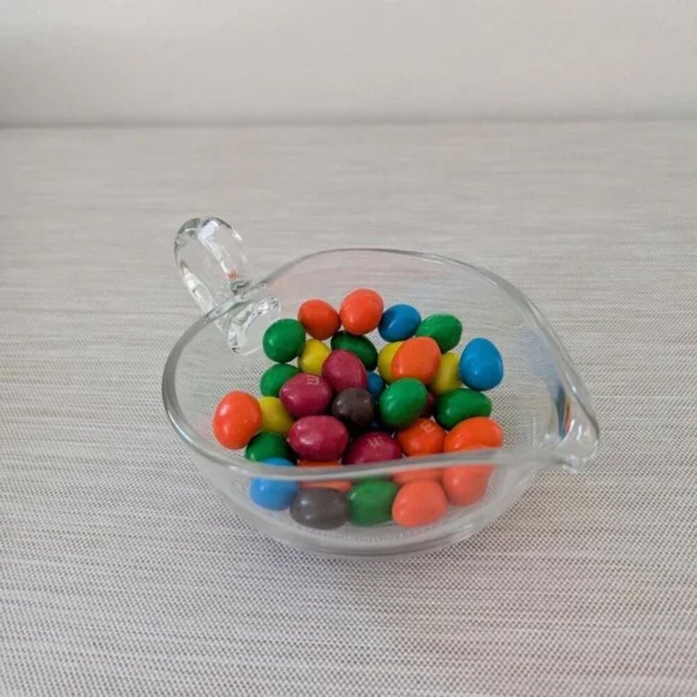 Vintage Heart Clear Glass Bowl Dish Saucer - Candy Bowl with Handle - Small